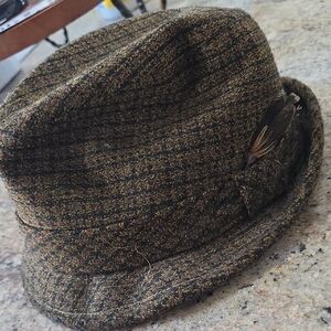 🎉Stetson Brown Tweed Fedora with Feather Accent🎉😍